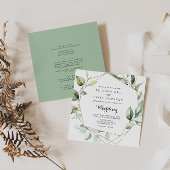 ジオメトエレガントリ金ゴールドグリーン前面と背面結婚の 招待状