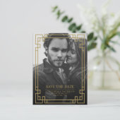 ジオメトエレガントリ金ゴールドフレーム写真の保存日付 案内ポストカード (スタンド正面)