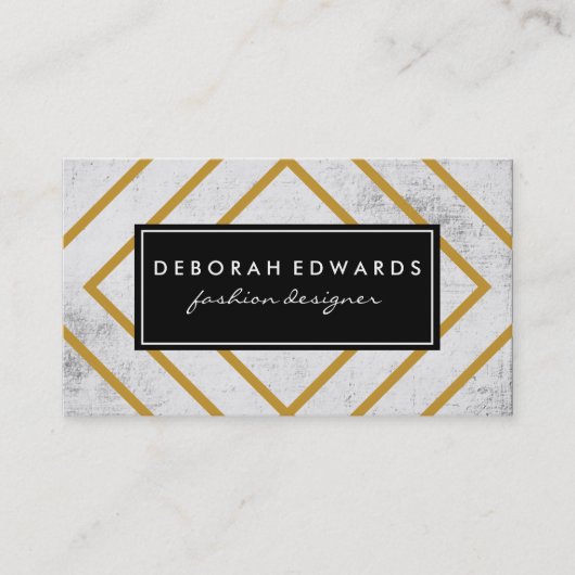 ジオメトエレガントリ金ゴールド線グランジ黒ラベル 名刺 (正面)