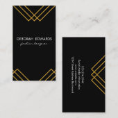 ジオメトエレガントリ金ゴールド線シンプル黒 名刺 (正面/裏面)