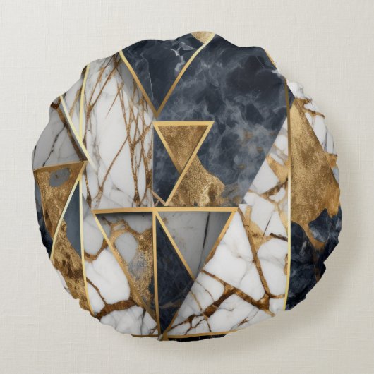 ジオメトエレガントリ金ゴールド黒大理石 ラウンドクッション (裏面)