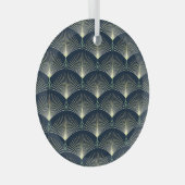 ジオメトエレガントリ:青アールデコ。 ガラスオーナメント (正面右)