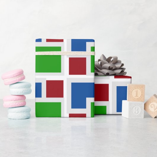 ジオメトカラフルリアートグレーホワイトブルーレッド、グリーン ラッピングペーパー (ベビーシャワー)