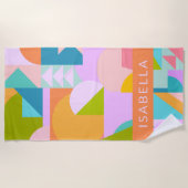 ジオメトカラフルリシェイプのコラージュパーソナライズされた ビーチタオル (正面)