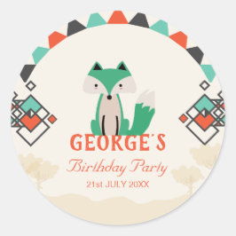 ジオメトカラフルリシェイプの部族キツネ誕生日 ラウンドシール