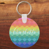 ジオメトカラフルリシェイプ虹パーソナライズされた キーホルダー (正面)