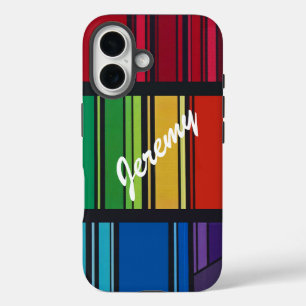 ジオメトカラフルリストライプは名前でパーソナライズ iPhone 16ケース