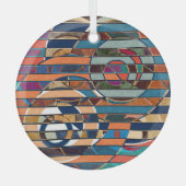 ジオメトカラフルリストライプ抽象芸術 ガラスオーナメント (正面)