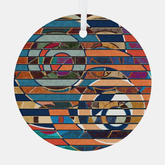 ジオメトカラフルリストライプ抽象芸術 ガラスオーナメント (裏面)