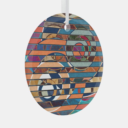 ジオメトカラフルリストライプ抽象芸術 ガラスオーナメント (正面右)