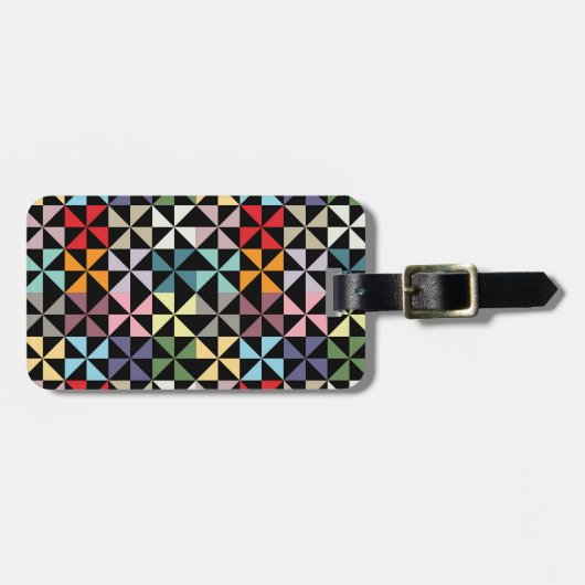 ジオメトカラフルリピンホイールブラック ラゲッジタグ (正面横)