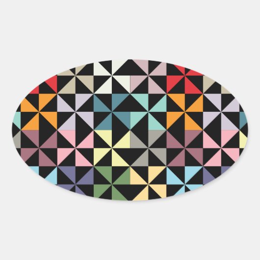 ジオメトカラフルリピンホイールブラック 楕円形シール (正面)