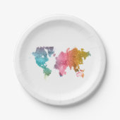 ジオメトカラフルリワールドマップ – トレンディー ペーパープレート (正面)
