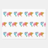 ジオメトカラフルリワールドマップ – トレンディー ラッピングペーパーシート (正面2)