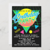 ジオメトカラフルリ80s 1980sレトロ誕生日パーティー 招待状 (正面)