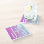 ジオメトクールリックピンクと紫 |カップルイニシャル ガラスコースター (アングル)