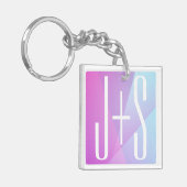 ジオメトクールリックピンクと紫 |カップルイニシャル キーホルダー (正面左)