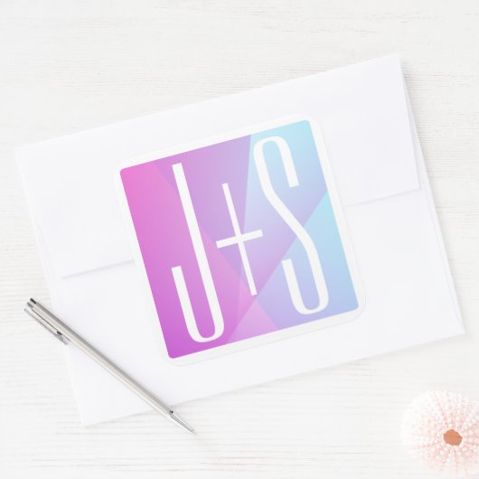 ジオメトクールリックピンクと紫 |カップルイニシャル スクエアシール (封筒)