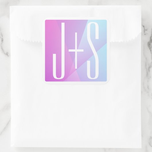 ジオメトクールリックピンクと紫 |カップルイニシャル スクエアシール (バッグ)