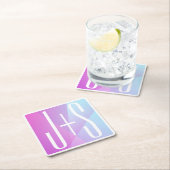 ジオメトクールリックピンクと紫 |カップルイニシャル スクエアペーパーコースター (インサイチュ)