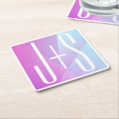 ジオメトクールリックピンクと紫 |カップルイニシャル スクエアペーパーコースター (アングル)