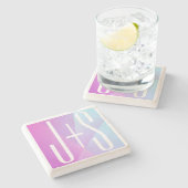 ジオメトクールリックピンクと紫 |カップルイニシャル ストーンコースター (横)