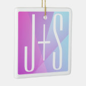 ジオメトクールリックピンクと紫 |カップルイニシャル セラミックオーナメント (右)