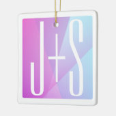ジオメトクールリックピンクと紫 |カップルイニシャル セラミックオーナメント (左)