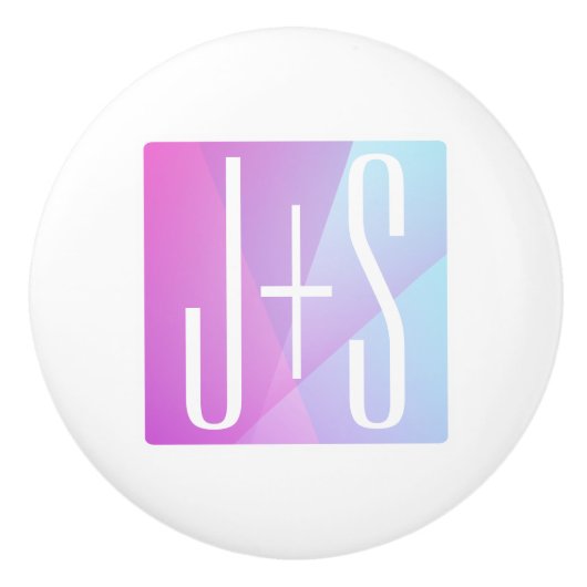 ジオメトクールリックピンクと紫 |カップルイニシャル セラミックノブ (正面)