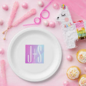 ジオメトクールリックピンクと紫 |カップルイニシャル ペーパープレート (パーティー)