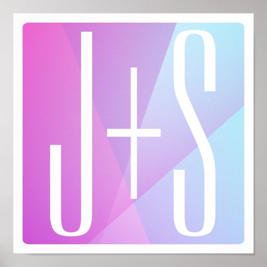 ジオメトクールリックピンクと紫 |カップルイニシャル ポスター (正面)