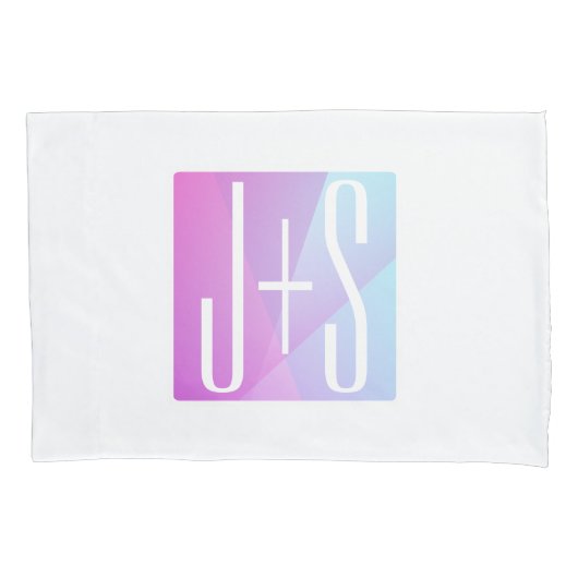 ジオメトクールリックピンクと紫 |カップルイニシャル 枕カバー (正面)