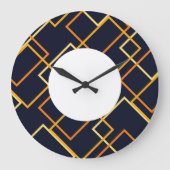 ジオメトコンテンポラリーリネイビーブルーオレンジパターン（の模様が）ある色 ラージ壁時計 (正面)