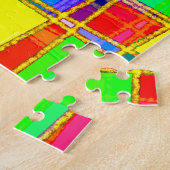 ジオメトコンテンポラリーリ抽象芸術金ゴールド/青/黄 ジグソーパズル (側面)