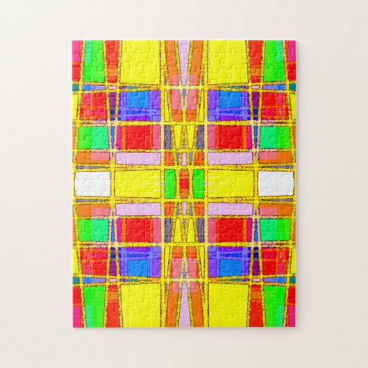 ジオメトコンテンポラリーリ抽象芸術金ゴールド/青/黄 ジグソーパズル (縦)