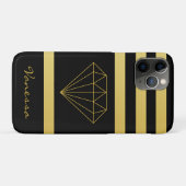 ジオメトスタイリッシュリブラック金ゴールドストライプ(ダイヤモンド付) Case-Mate iPhoneケース (裏面(横))