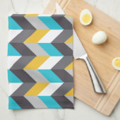 ジオメトスタイリッシュリブルーの黄色いグレーパターン キッチンタオル (四つ折り)