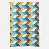 ジオメトスタイリッシュリブルーの黄色いグレーパターン キッチンタオル (縦)