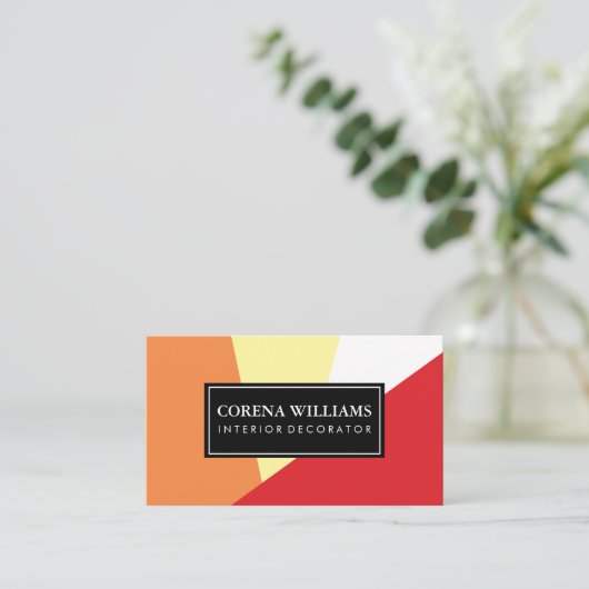 ジオメトスタイリッシュリ暖色ブロック 名刺 (スタンド正面)