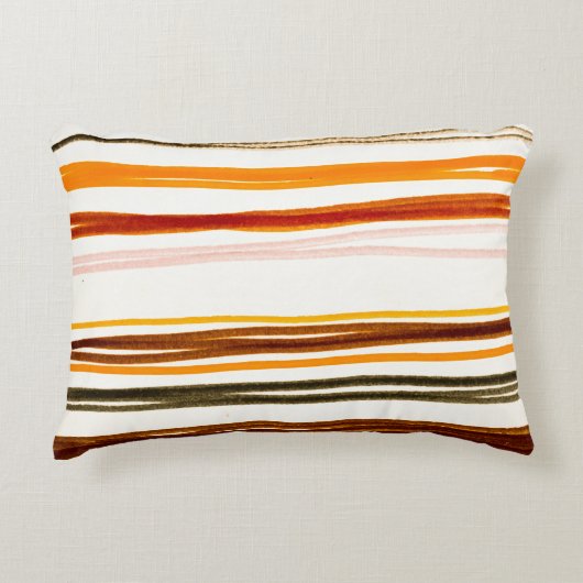ジオメトストライプリイラストレーション、オレンジ色の水彩 アクセントクッション (正面)