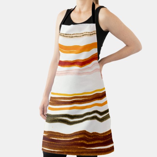 ジオメトストライプリイラストレーション、オレンジ色の水彩 エプロン (インサイチュ)
