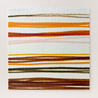 ジオメトストライプリイラストレーション、オレンジ色の水彩 ジグソーパズル