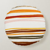 ジオメトストライプリイラストレーション、オレンジ色の水彩 ラウンドクッション (裏面)