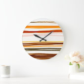 ジオメトストライプリイラストレーション、オレンジ色の水彩 ラージ壁時計 (ホーム)