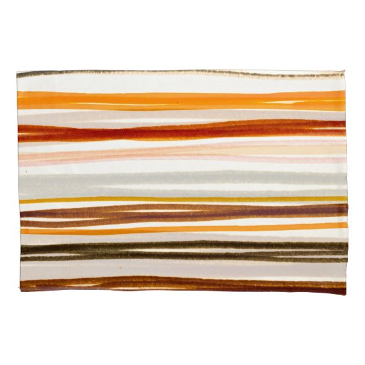 ジオメトストライプリイラストレーション、オレンジ色の水彩 枕カバー (正面)