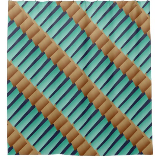 ジオメトストライプリターコイズタンと青 シャワーカーテン (正面)