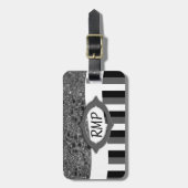 ジオメトフェイクリクロム(黒と白のストライプ) ラゲッジタグ (正面縦)