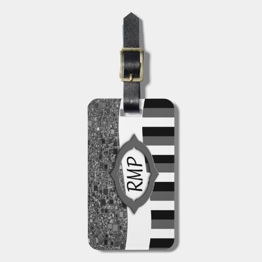 ジオメトフェイクリクロム(黒と白のストライプ) ラゲッジタグ (正面縦)