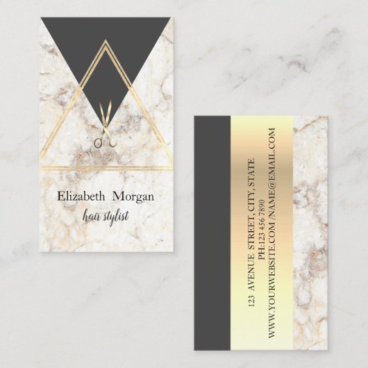 ジオメトモダンエレガントリ大理石金ゴールド、はさみ 名刺 (正面/裏面)