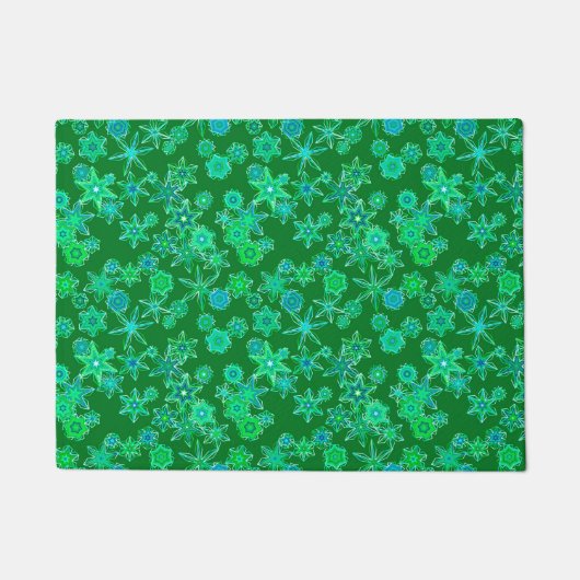 ジオメトモダンリな雪片、エメラルドグリーン ドアマット (正面)